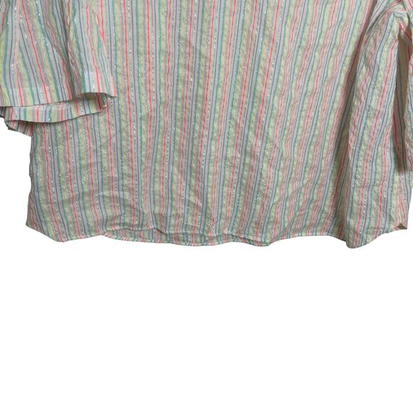 A New Day Blouse Women's XXL Metallic Striped Colorful Short Sleeve V-Neck Top - Picture 3 of 11